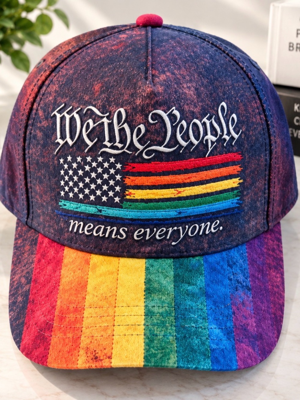 We The People Rainbow Flag Baseball Cap - Navy with Rainbow Stripe